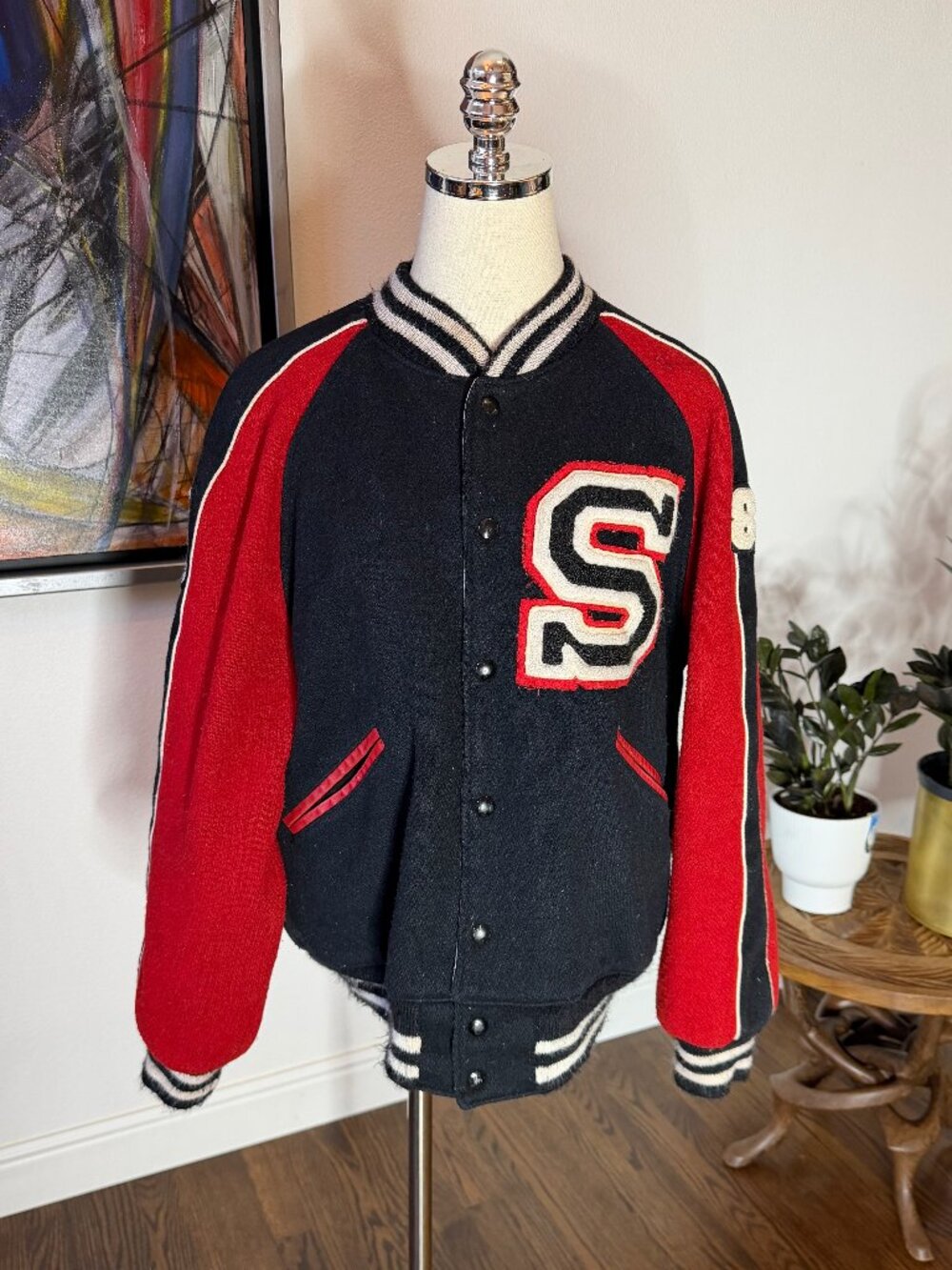 🏈 Vintage 1987 Wool Varsity Letterman's Jacket — "RON" — Black & Red Size Large